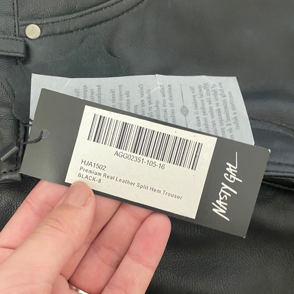 Nasty Gal Leather High Waisted Slit Pants black straight leg real hem premium - Picture 11 of 12